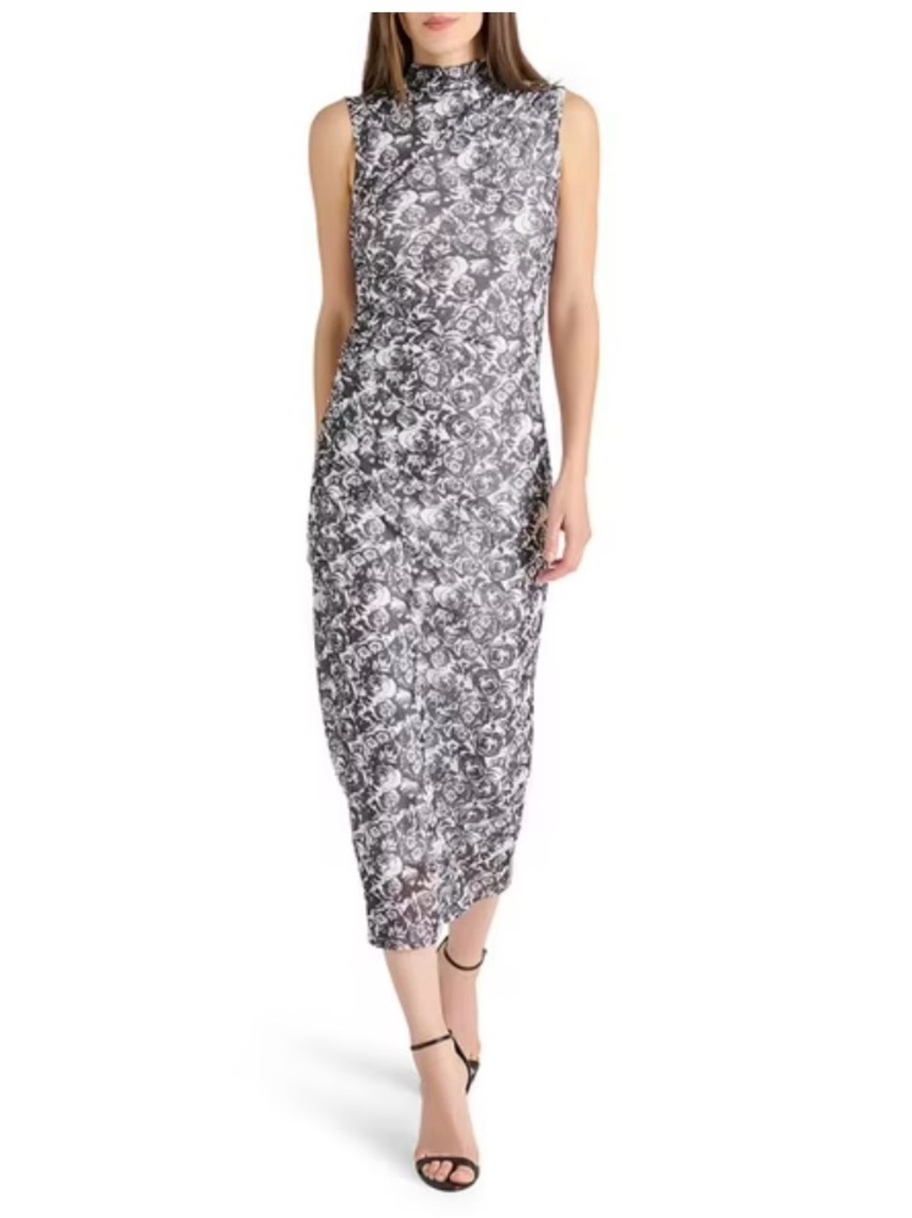 Betsey Johnson Black & White Floral High-Neck Midi Dress